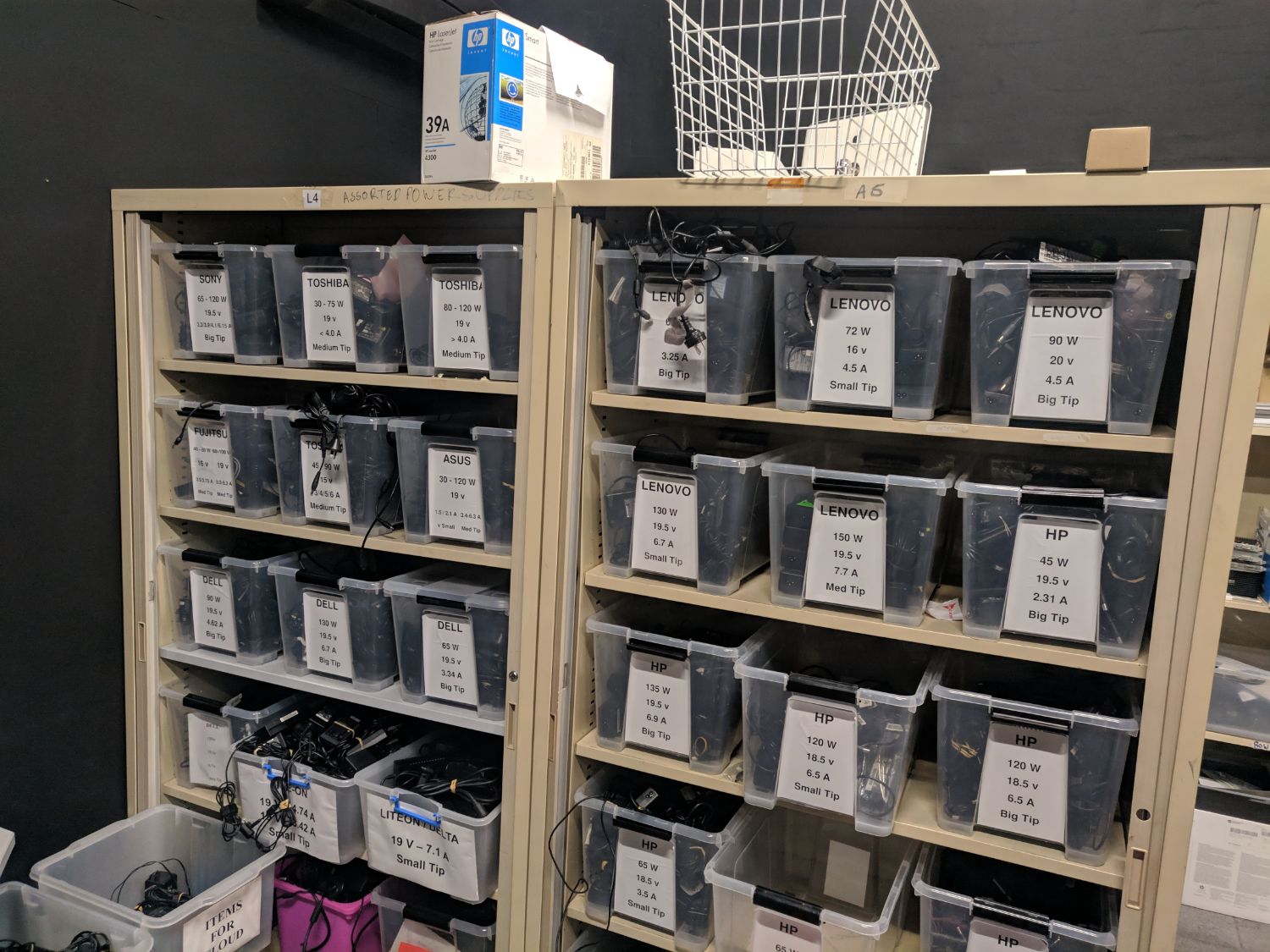 Organised power adaptors sorted by brand